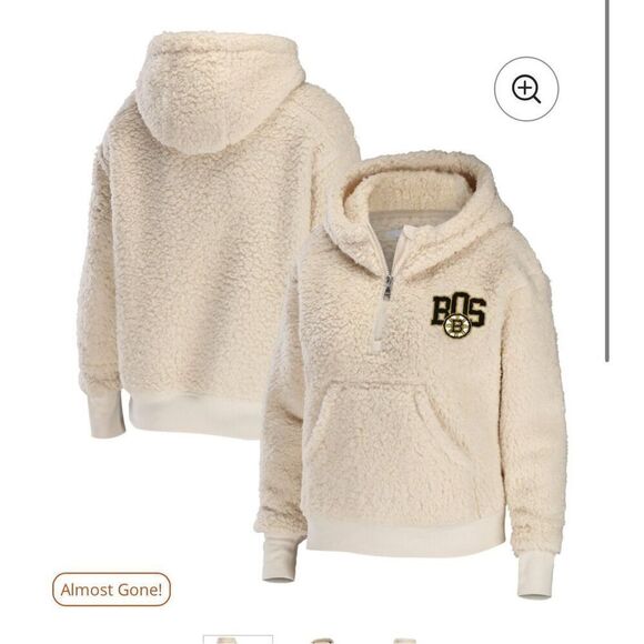 Boston Bruins WEAR by Erin Andrews Women's Sherpa Quarter-Zip Hoodie - Cream xl - Picture 1 of 7
